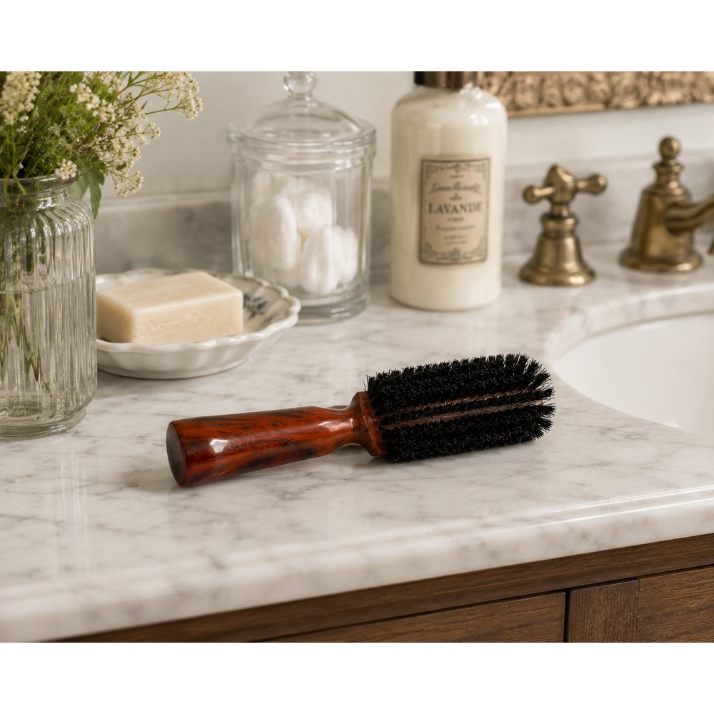 Vtg Fuller Brush Round‎ Hair Brush Boar Bristle Tortoise Lucite Vanity Salon USA